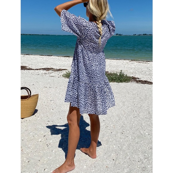 EMERSON FRY India Collection ISLA Gray White Leopard Dress Casual Cotton M L - Picture 2 of 11